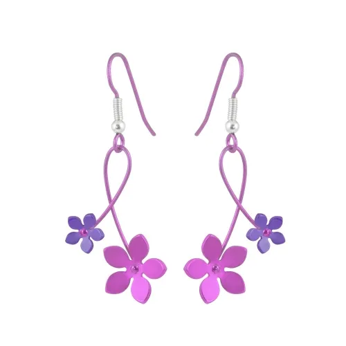 Double Five Pink Petal Flower Drop Earrings